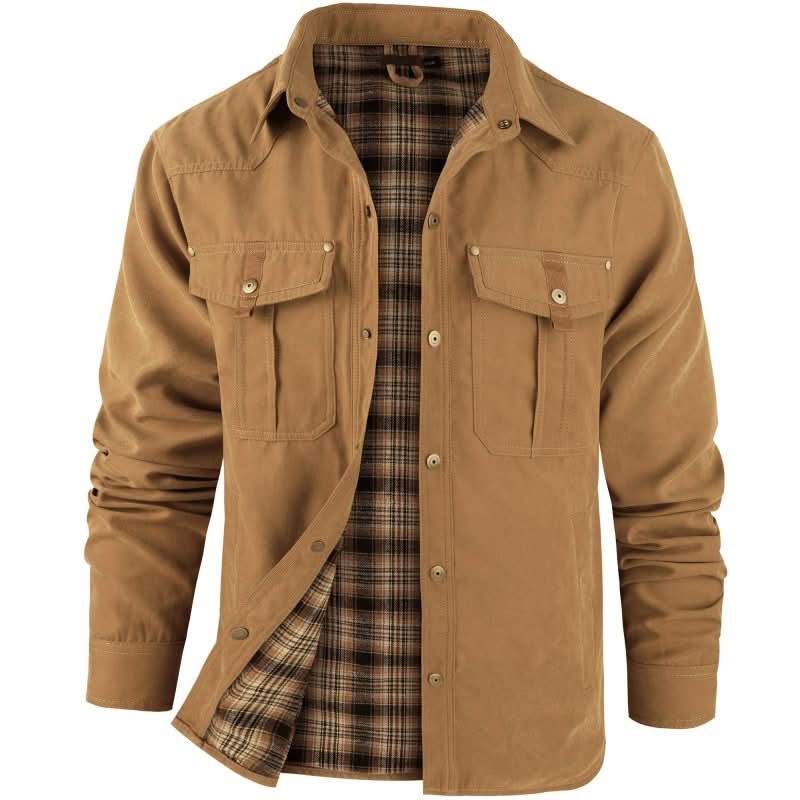Jacket Lightweight Button-Up Breathable Plaid Lining