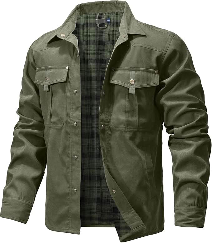 Jacket Lightweight Button-Up Breathable Plaid Lining