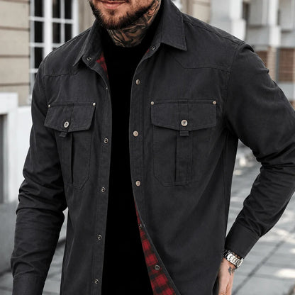 Jacket Lightweight Button-Up Breathable Plaid Lining