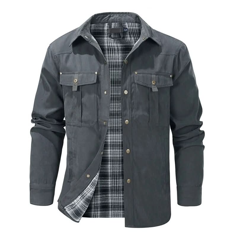 Jacket Lightweight Button-Up Breathable Plaid Lining
