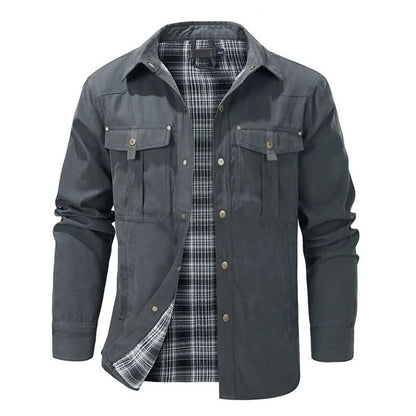 Jacket Lightweight Button-Up Breathable Plaid Lining