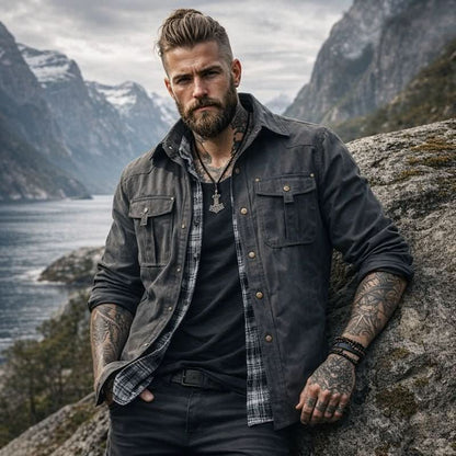Jacket Lightweight Button-Up Breathable Plaid Lining