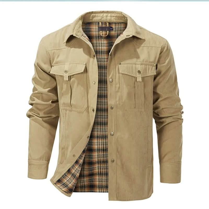 Jacket Lightweight Button-Up Breathable Plaid Lining