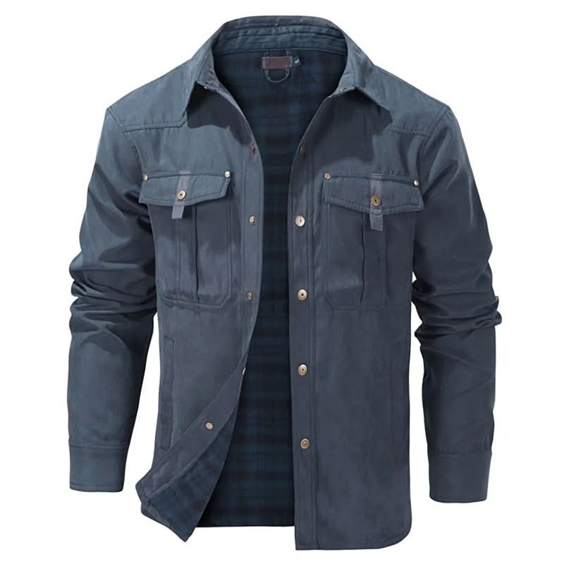 Jacket Lightweight Button-Up Breathable Plaid Lining