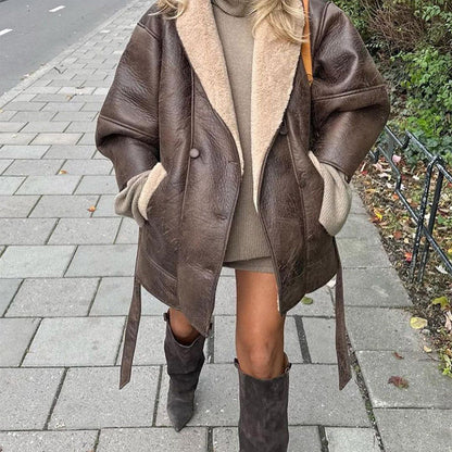 Jacket Oversized Double-Button Soft Warm Lining Side Pockets