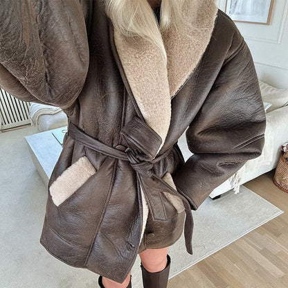 Jacket Oversized Double-Button Soft Warm Lining Side Pockets
