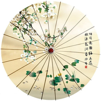 Japanese Parasol Cotton Paper & Bamboo 33.1-Inch Canopy