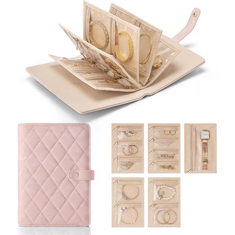 Jewelry Organizer Quilted PU Leather Multiple Compartments