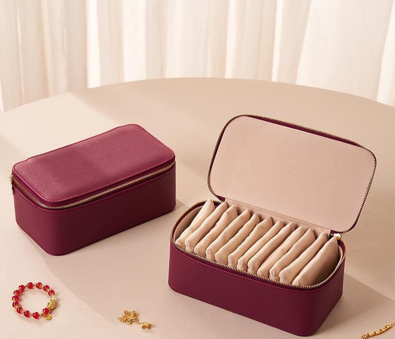 Jewelry Travel Box 12 Removable Velvet Pouches Faux Leather