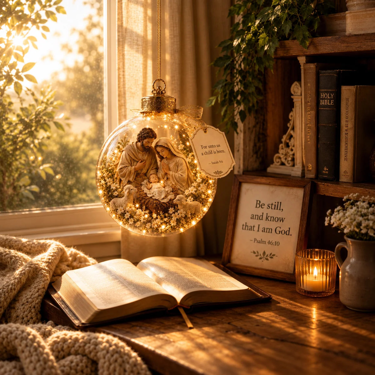 Keepsake Ornament Lighted Christian Scripture Design