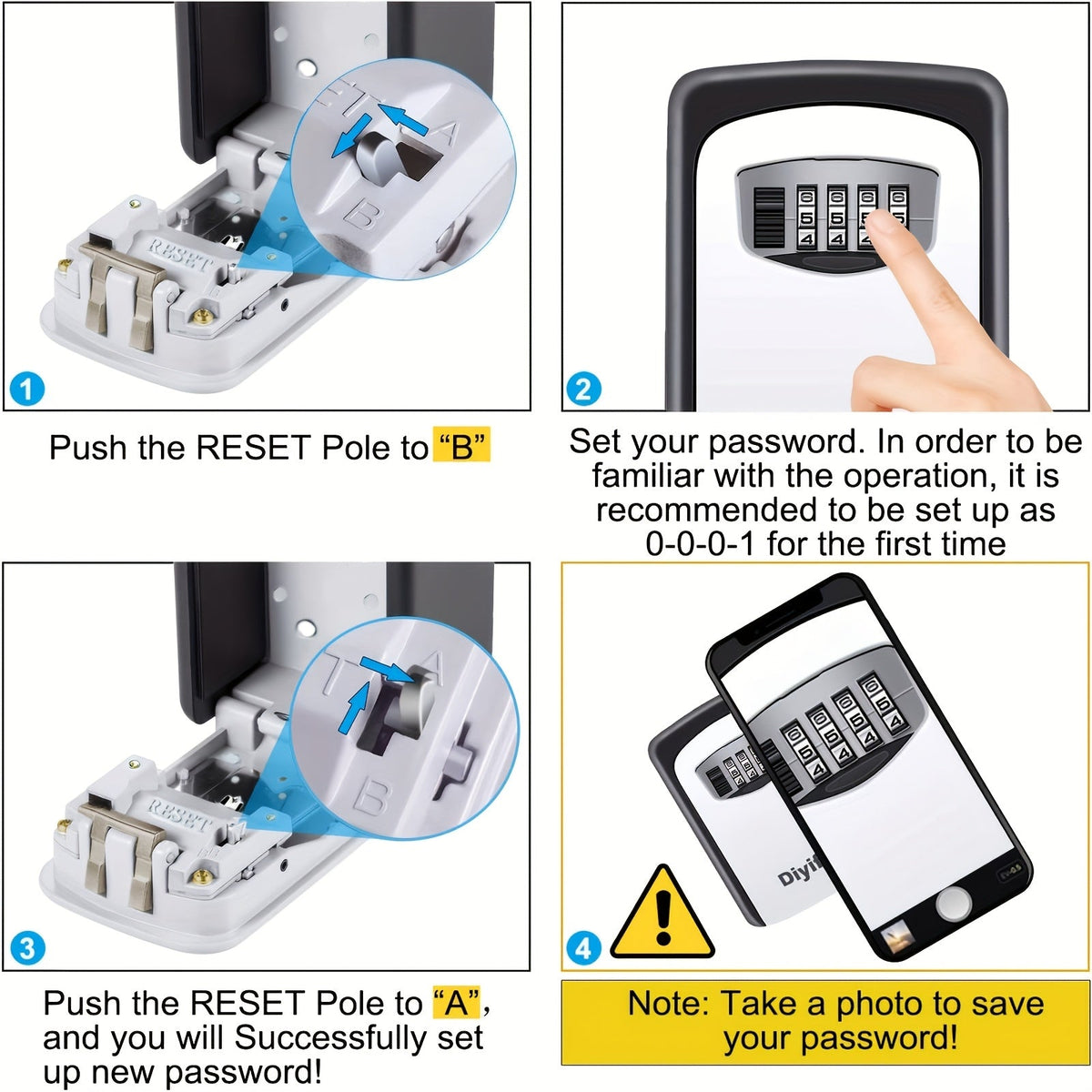 Key Safe 4-Digit Combination Weatherproof Stainless Steel Wall Mountable