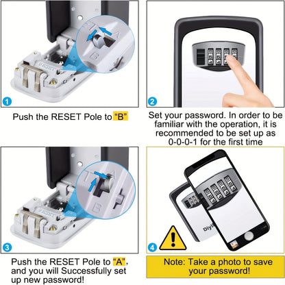 Key Safe 4-Digit Combination Weatherproof Stainless Steel Wall Mountable