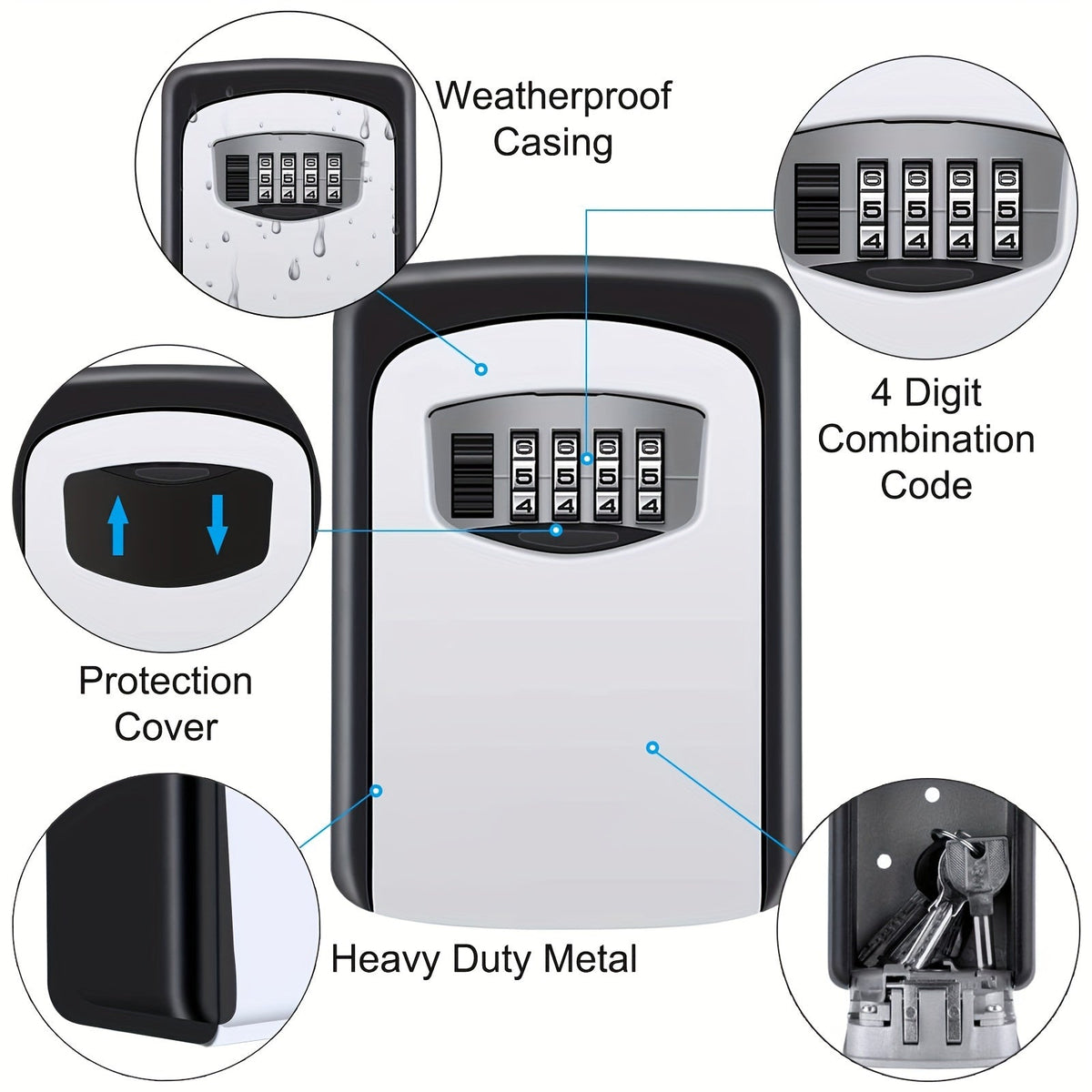 Key Safe 4-Digit Combination Weatherproof Stainless Steel Wall Mountable
