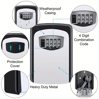 Key Safe 4-Digit Combination Weatherproof Stainless Steel Wall Mountable