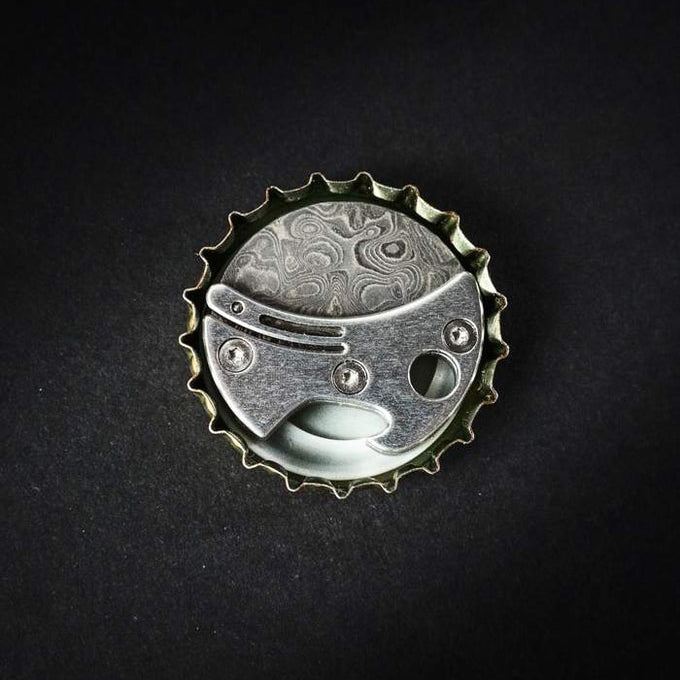 Keychain Bottle Opener Titanium Body Damascus Steel Blade