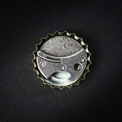 Keychain Bottle Opener Titanium Body Damascus Steel Blade