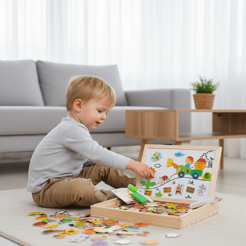 Kids Drawing Board Magnetic Whiteboard & Chalkboard Beech Frame