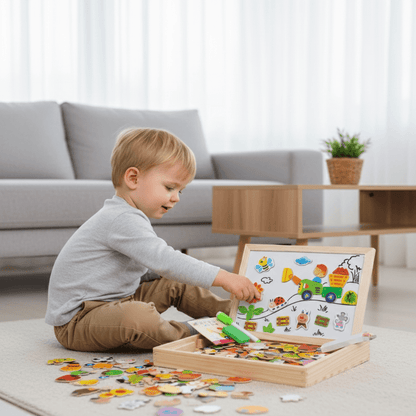 Kids Drawing Board Magnetic Whiteboard & Chalkboard Beech Frame