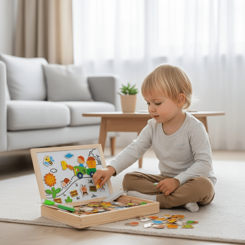 Kids Drawing Board Magnetic Whiteboard & Chalkboard Beech Frame