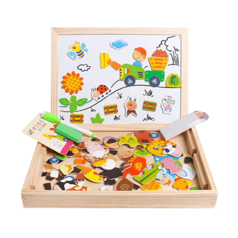 Kids Drawing Board Magnetic Whiteboard & Chalkboard Beech Frame