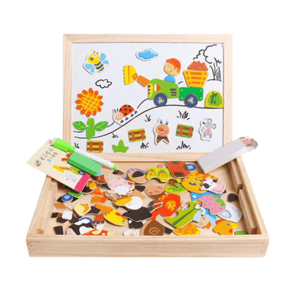 Kids Drawing Board Magnetic Whiteboard & Chalkboard Beech Frame