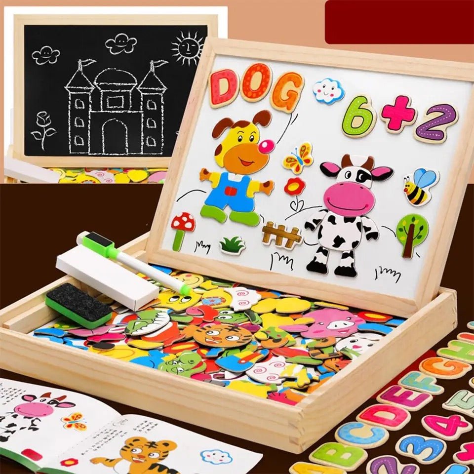 Kids Drawing Board Magnetic Whiteboard & Chalkboard Beech Frame