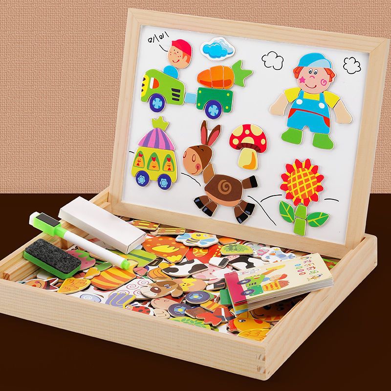 Kids Drawing Board Magnetic Whiteboard & Chalkboard Beech Frame