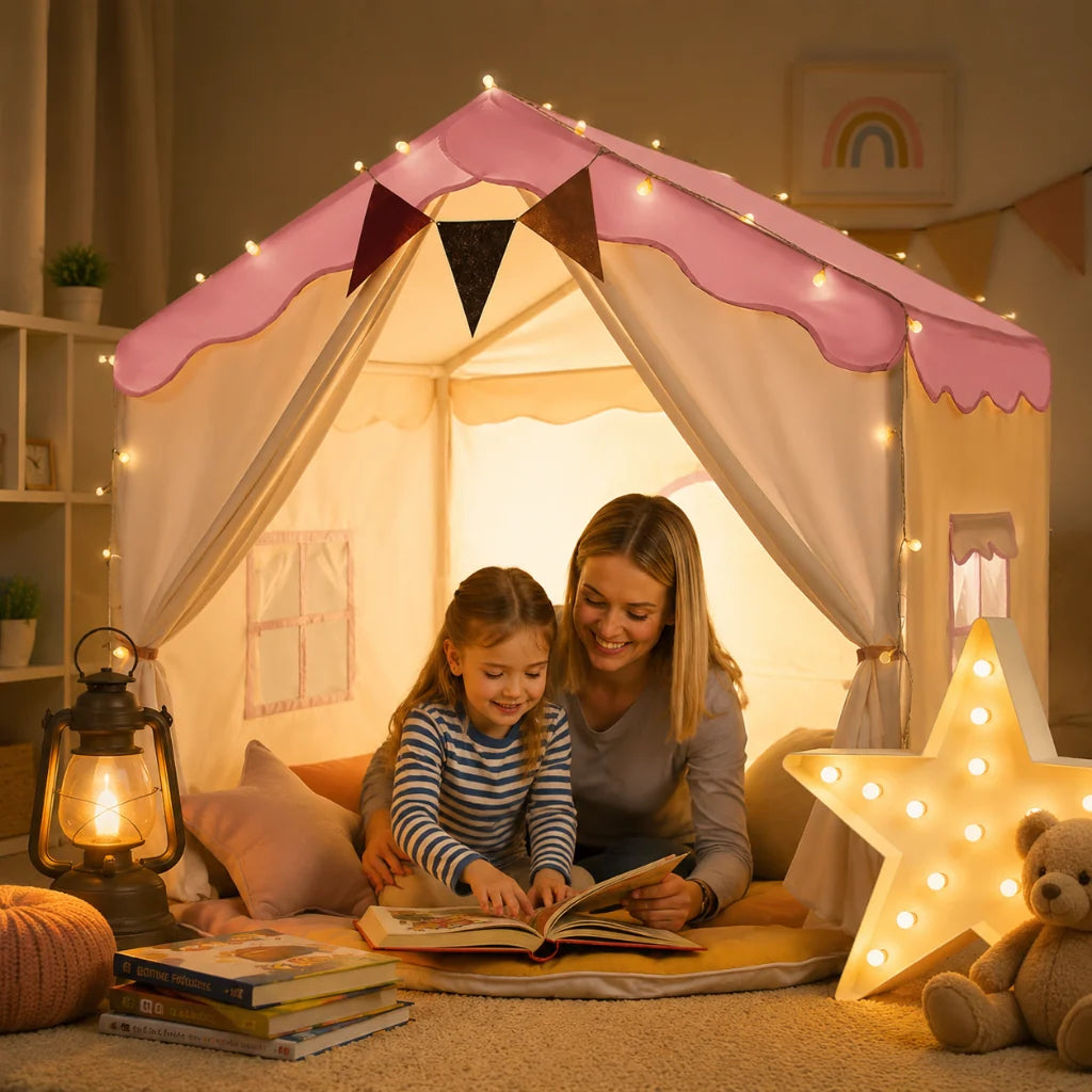 Kids Play Tent Padded Mat Decorative Lights Foldable
