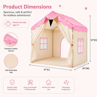 Kids Play Tent Padded Mat Decorative Lights Foldable