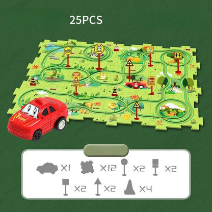 Kids Road Puzzle Playset Interactive Toy Car & Signs