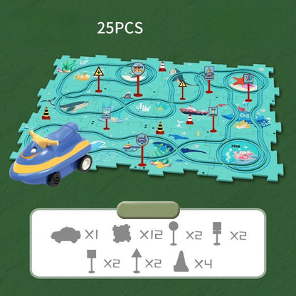 Kids Road Puzzle Playset Interactive Toy Car & Signs