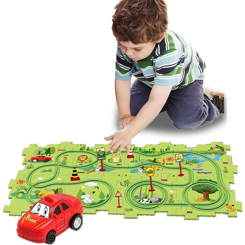 Kids Road Puzzle Playset Interactive Toy Car & Signs
