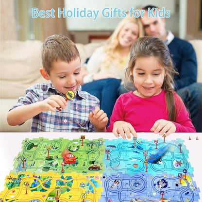 Kids Road Puzzle Playset Interactive Toy Car & Signs