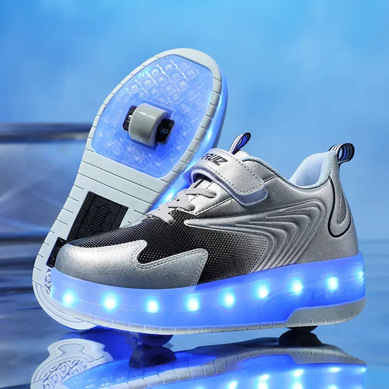 Kids Roller Shoes Fold-Out Wheels & Rechargeable LED Sole