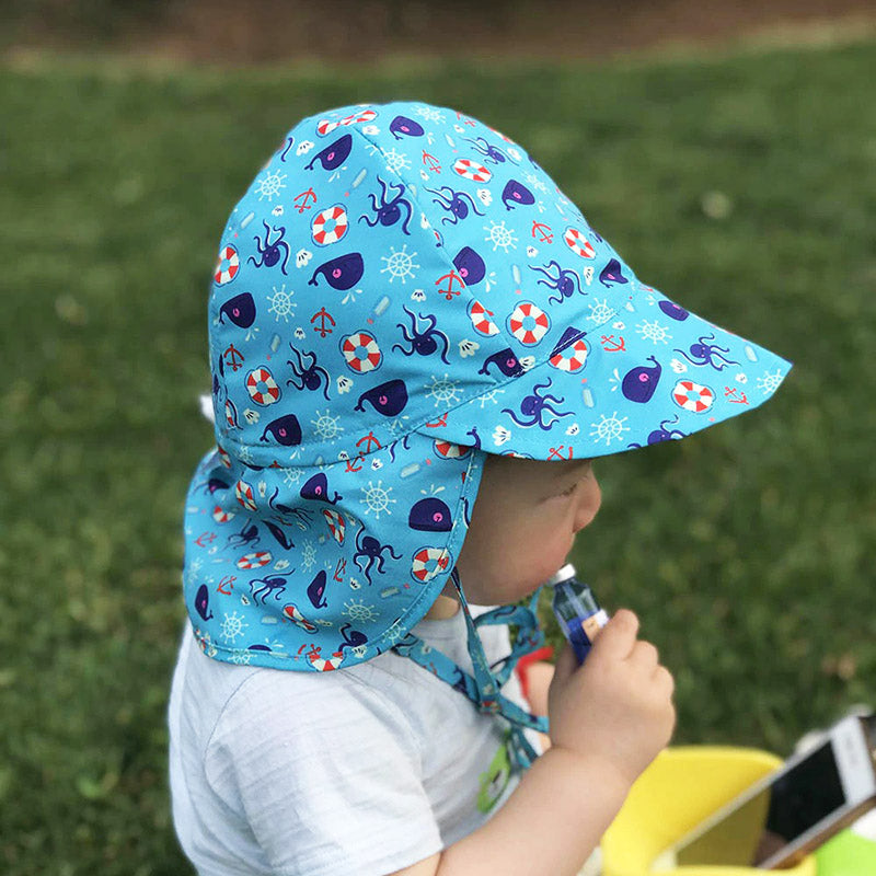 Kids Sun Hat Wide Brim Neck Flap Chin Strap