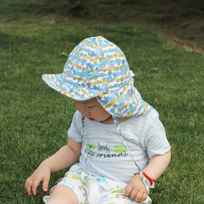 Kids Sun Hat Wide Brim Neck Flap Chin Strap