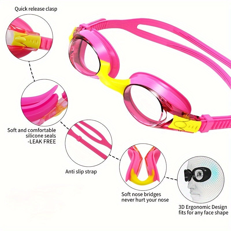 Kids Swimming Goggles Leak-Proof Silicone Anti-Fog Lenses Quick-Release Strap