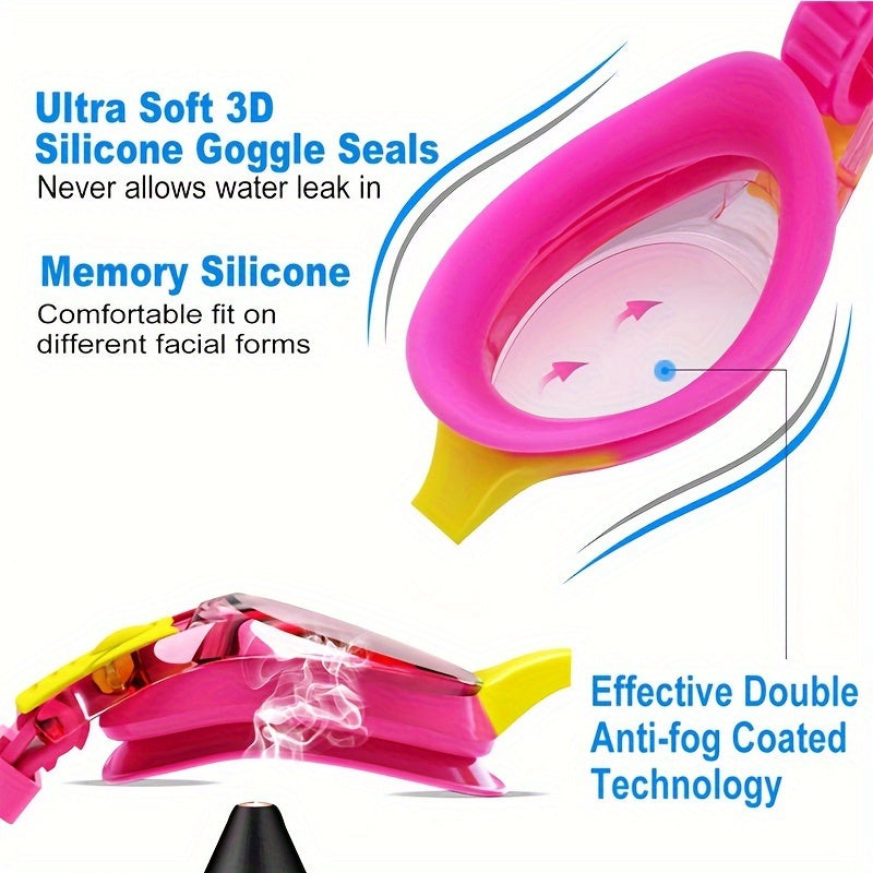 Kids Swimming Goggles Leak-Proof Silicone Anti-Fog Lenses Quick-Release Strap
