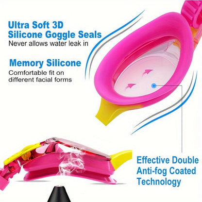 Kids Swimming Goggles Leak-Proof Silicone Anti-Fog Lenses Quick-Release Strap