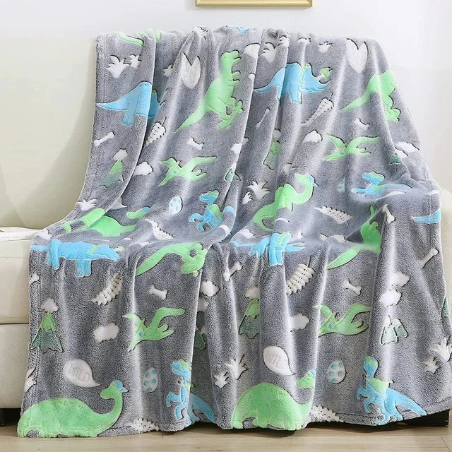 Kids Throw Blanket Flannel Glow-in-the-Dark Unicorn & Star