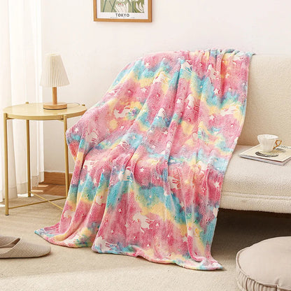 Kids Throw Blanket Flannel Glow-in-the-Dark Unicorn & Star