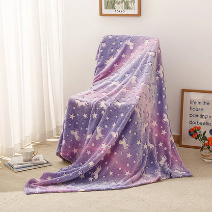 Kids Throw Blanket Flannel Glow-in-the-Dark Unicorn & Star