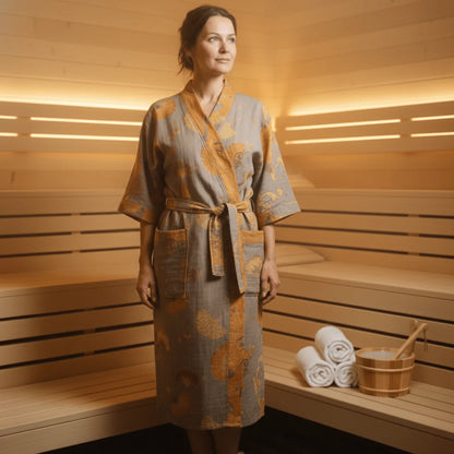 Kimono Bathrobe Reversible Organic Cotton Gauze Lightweight & Breathable