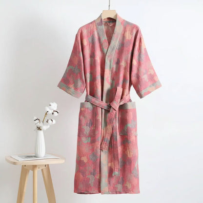 Kimono Bathrobe Reversible Organic Cotton Gauze Lightweight & Breathable