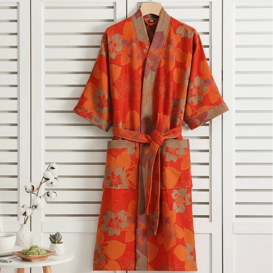 Kimono Bathrobe Reversible Organic Cotton Gauze Lightweight & Breathable