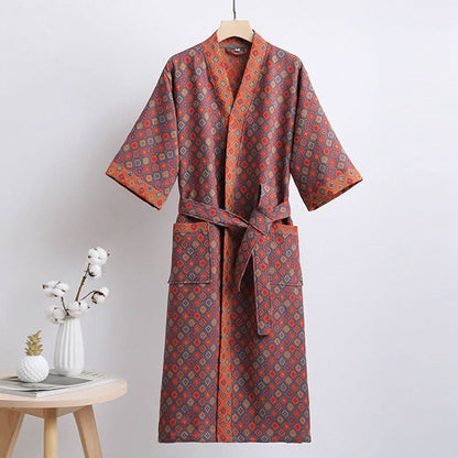 Kimono Bathrobe Reversible Organic Cotton Gauze Lightweight & Breathable