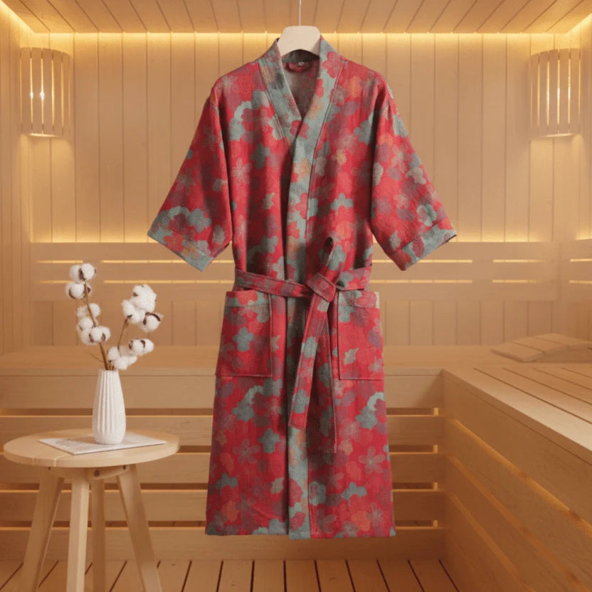 Kimono Bathrobe Reversible Organic Cotton Gauze Lightweight & Breathable