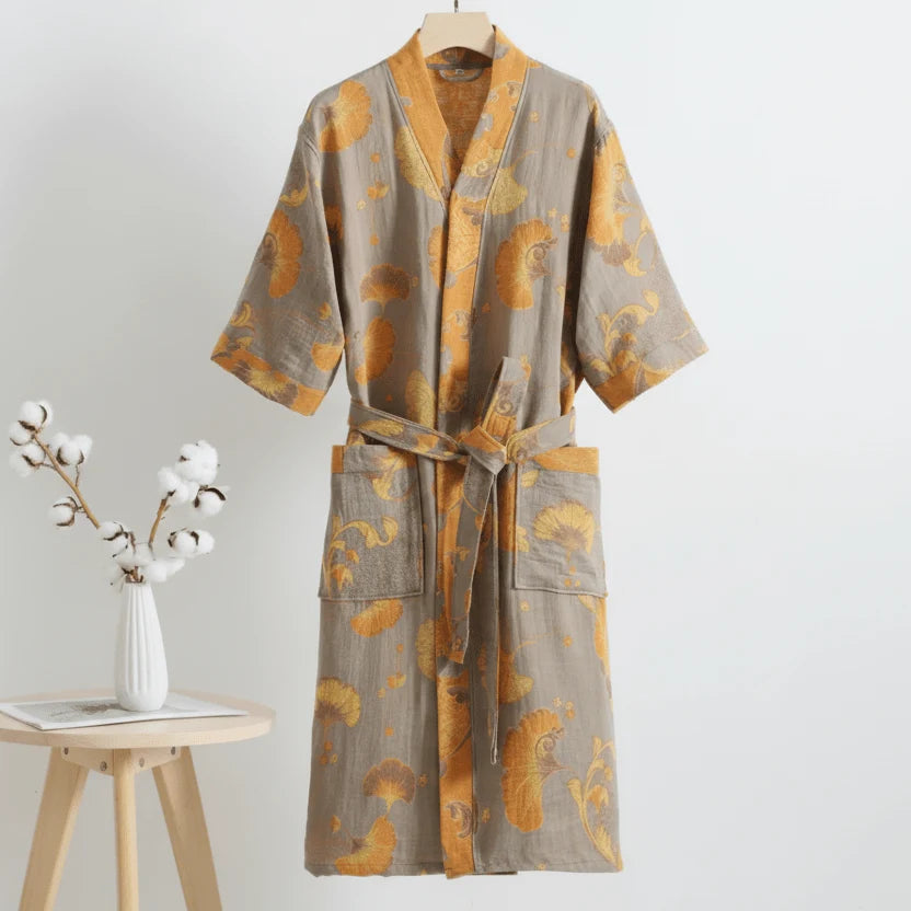 Kimono Bathrobe Reversible Organic Cotton Gauze Lightweight & Breathable