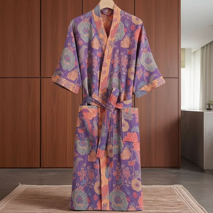 Kimono Bathrobe Reversible Organic Cotton Gauze Lightweight & Breathable