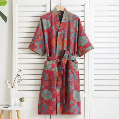Kimono Bathrobe Reversible Organic Cotton Gauze Lightweight & Breathable
